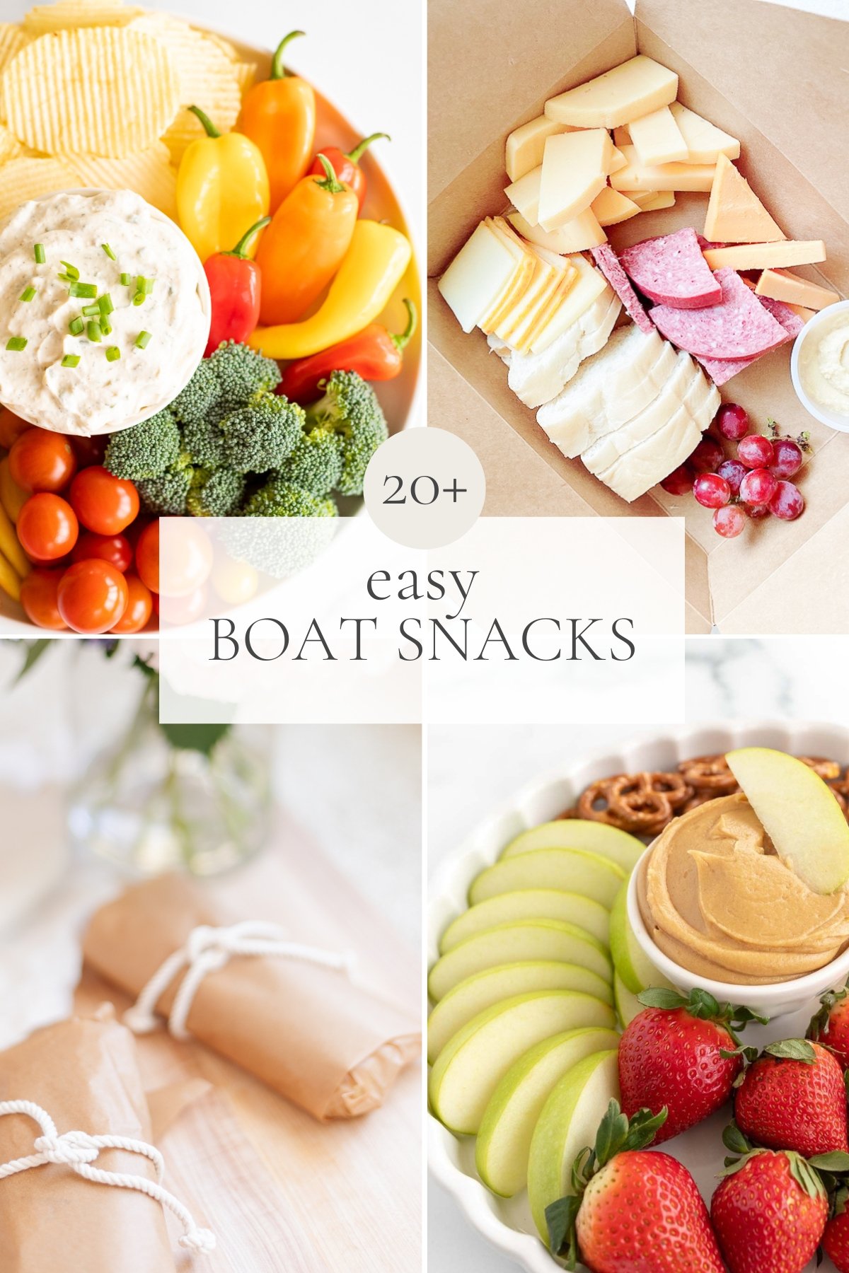 a graphic image featuring a variety of boating food ideas, with the title in the middle reading 