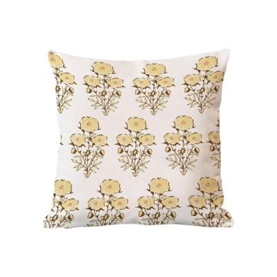 A yellow floral cushion that emulates the pottery barn look for less.