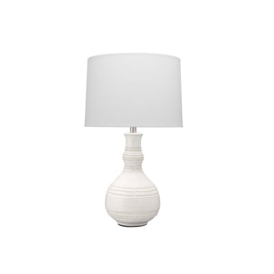 A white table lamp with a white shade that captures the pottery barn look for less.