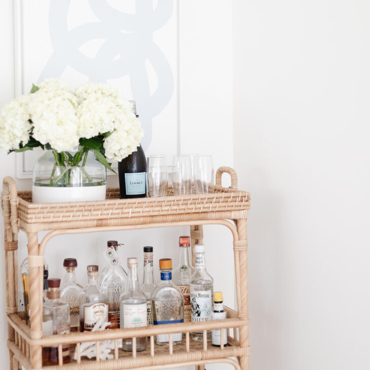 bar cart with flowers