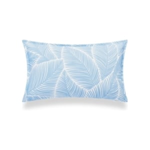 A blue and white palm leaf pillow inspired by Serena and Lily dupes.