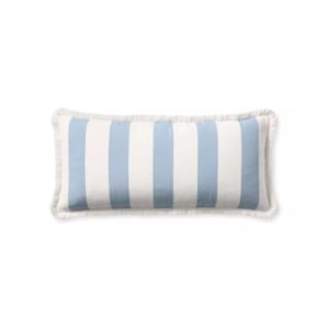 A blue and white striped pillow on a white background, reminiscent of Serena and Lily dupes.