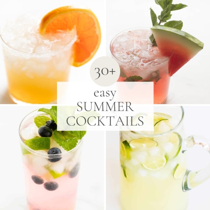 A graphic image of four different cocktails, with a headline across the center that reads 