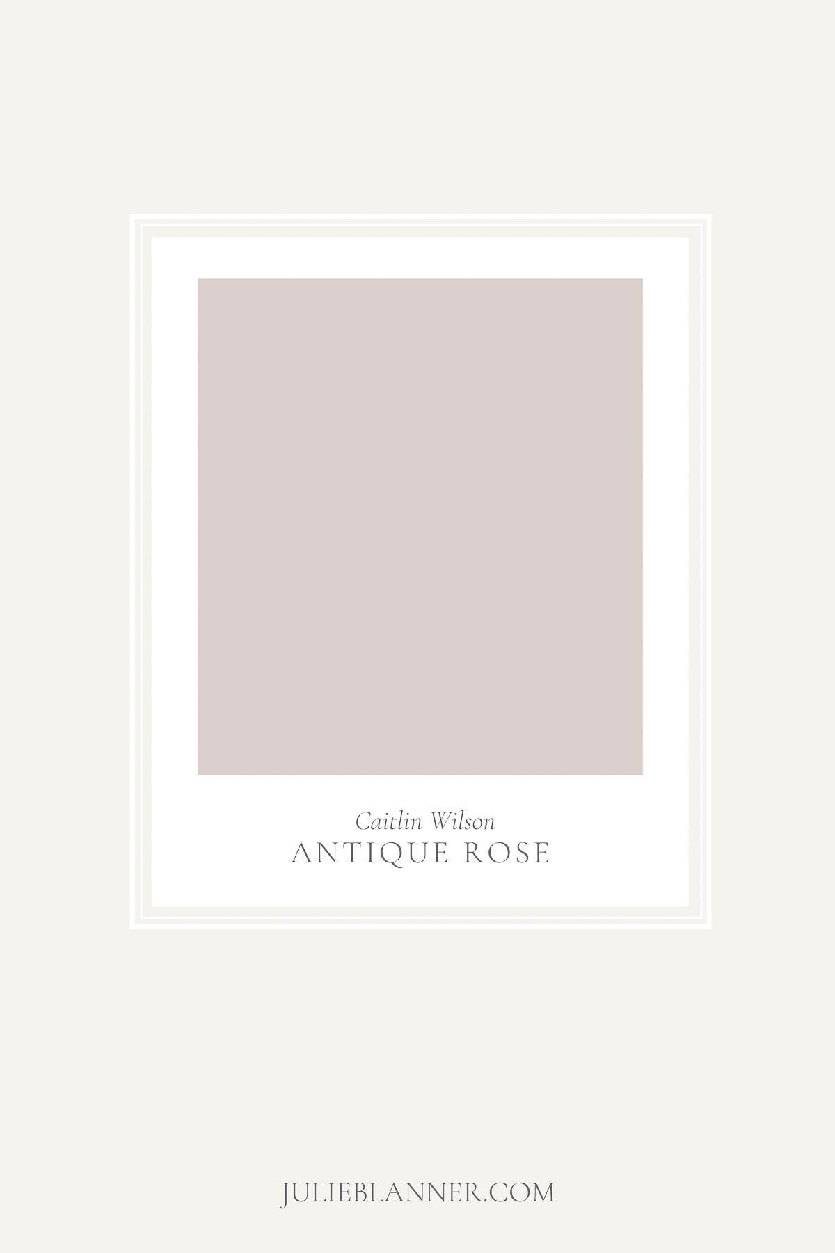 A paint sample card of Caitlin Wilson Antique Rose, as part of a blush pink paint guide.
