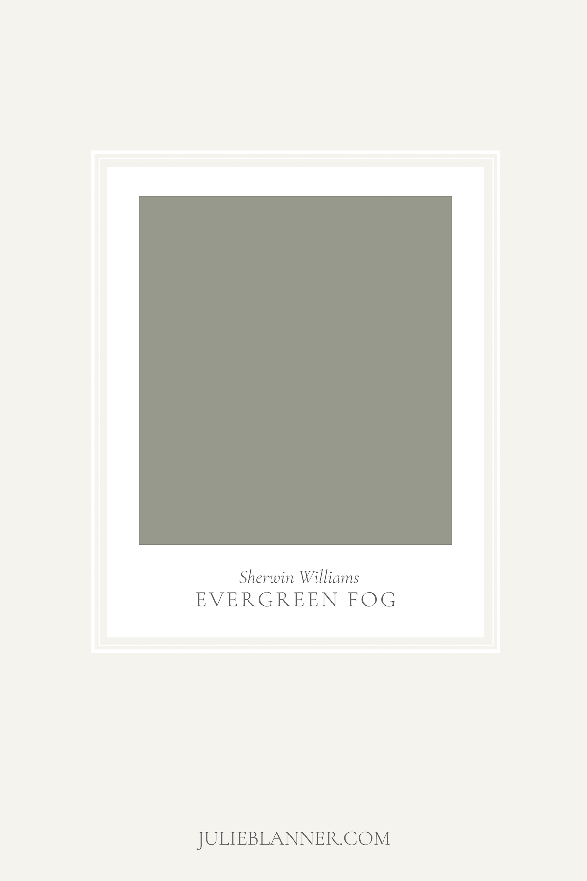 A graphic featuring a paint card for Sherwin Williams Evergreen Fog, a deck paint color.