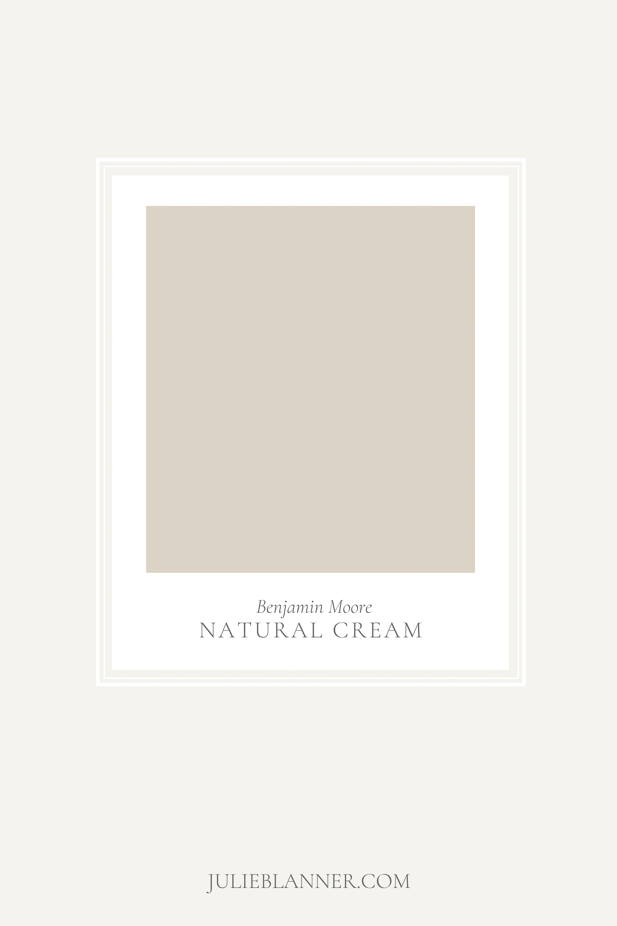 A graphic featuring a paint card for Benjamin Moore Natural Cream, a deck paint color.