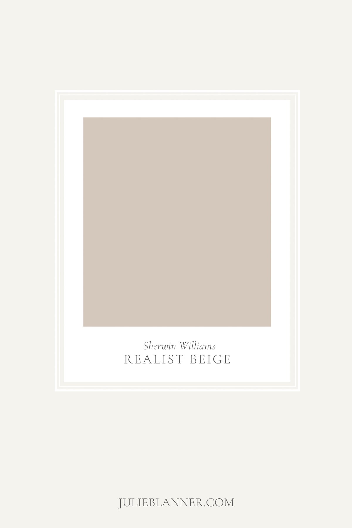 A graphic featuring a paint card for Sherwin Williams Realist Beige, a deck paint color.