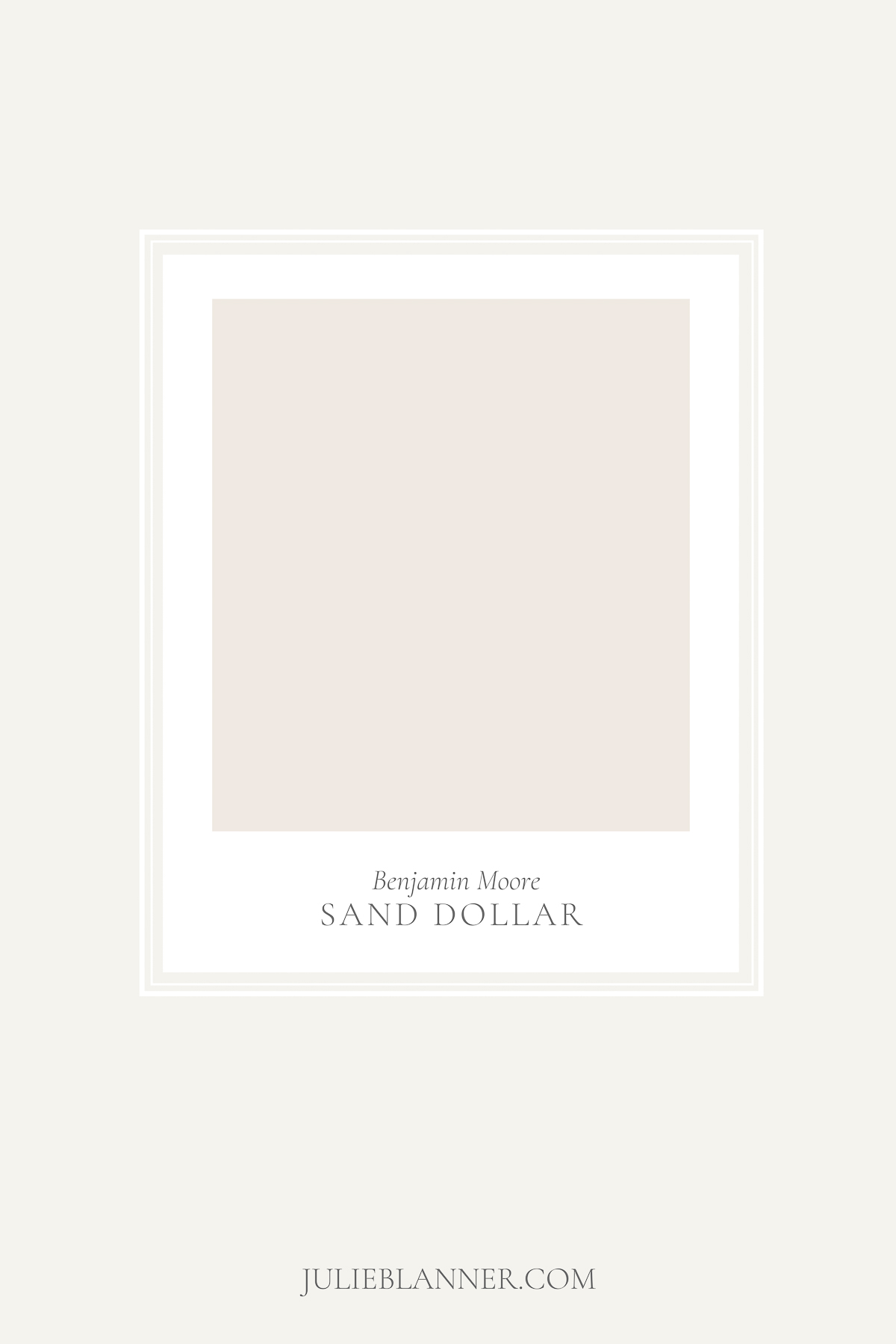 A paint sample card of Benjamin Moore Sand Dollar, as part of a blush pink paint guide.