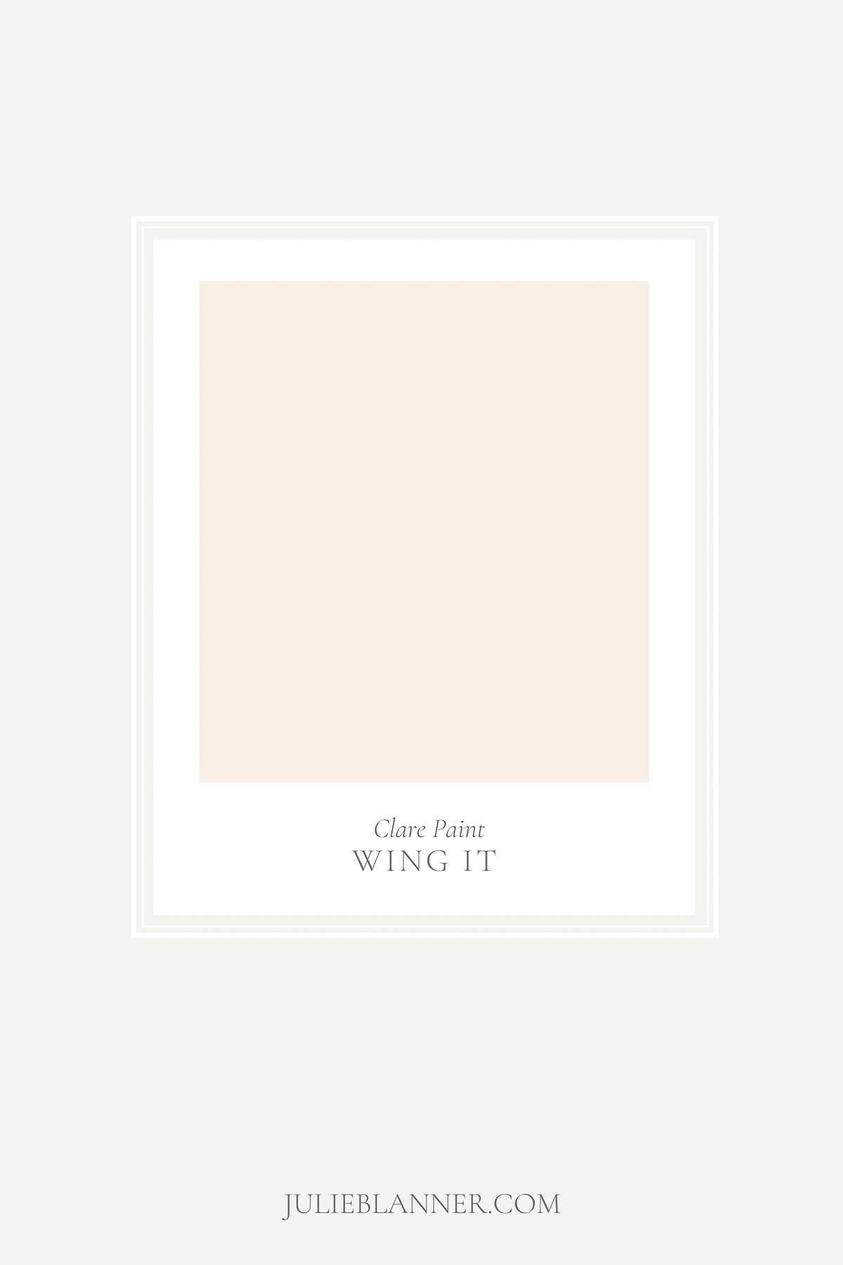 A paint sample card of Clare Paint Wing It, as part of a blush pink paint guide at julieblanner.com