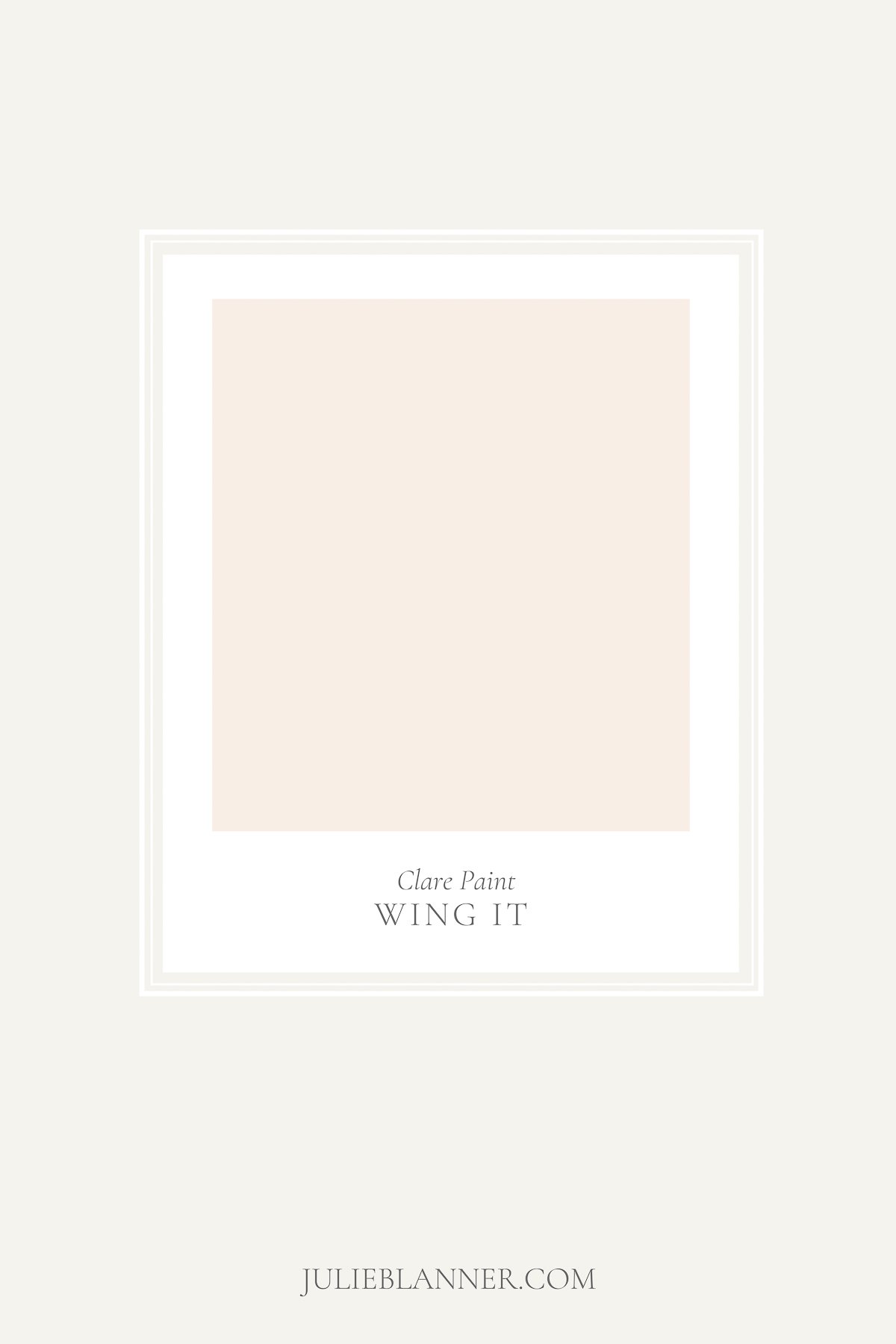 A paint sample card of Clare Paint Wing It, as part of a blush pink paint guide at julieblanner.com