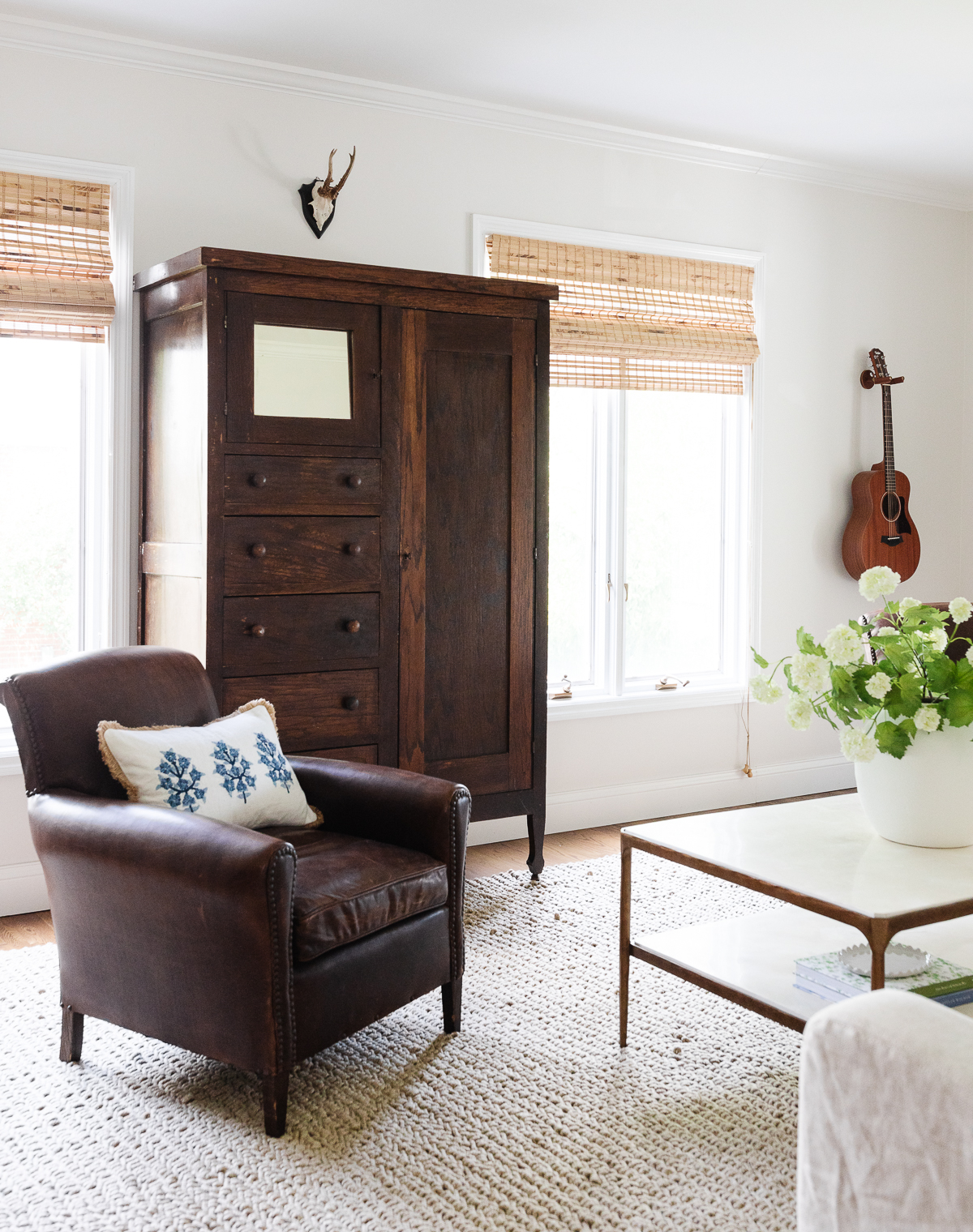 family room with linen cabinet