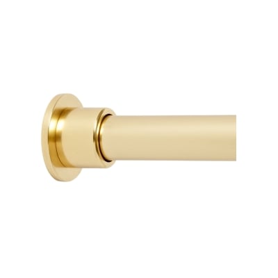 A gold shower curtain rod against a white background