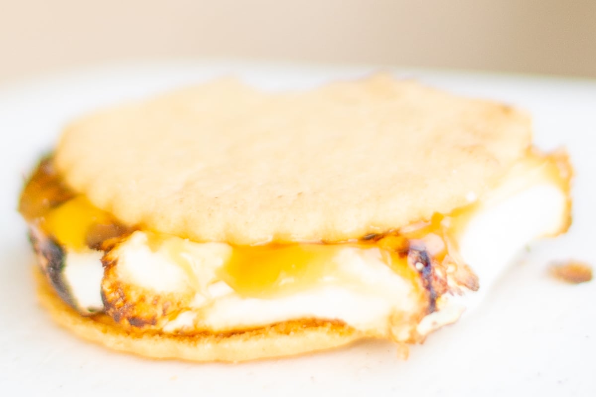A s'more with caramel sauce