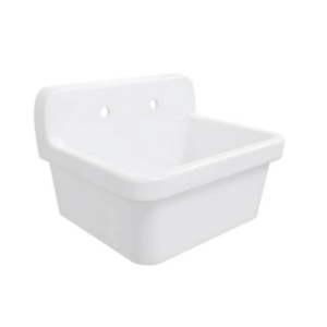A white wall-mounted sink on a white background.