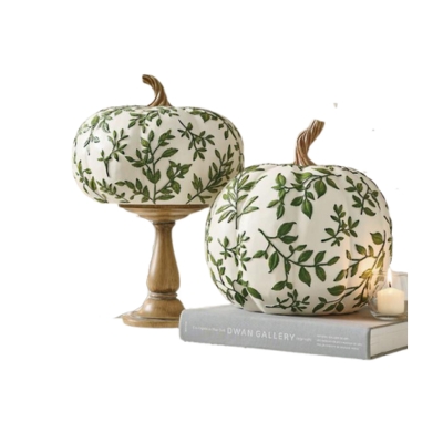 green and white chinoiserie faux pumpkins