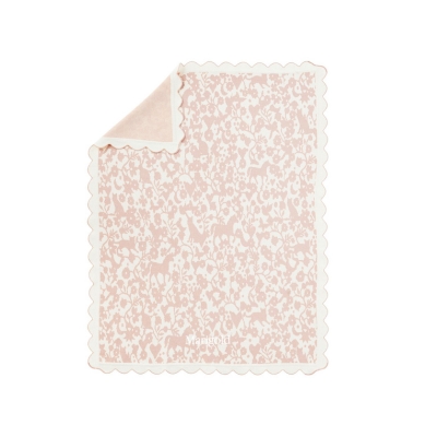 A pink and white baby blanket