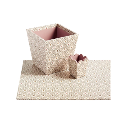 A patterned bath accessory set from Pottery barn