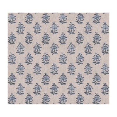 A beige and blue block print wallpaper from Pottery Barn