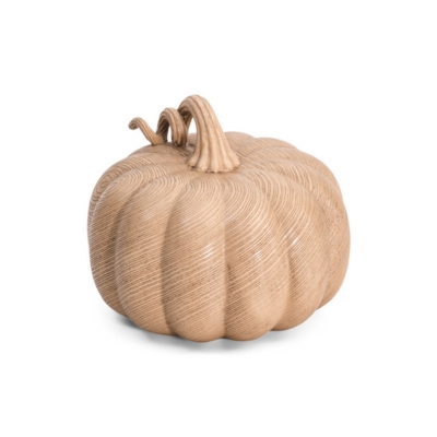 a beige wooden faux pumpkin