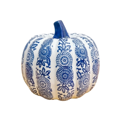a blue and white chinoiserie faux pumpkin