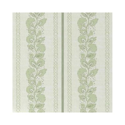 Light green leafy vertical stripes with decorative borders on a pale, textured background create a serene Amazon Wallpaper-inspired look.