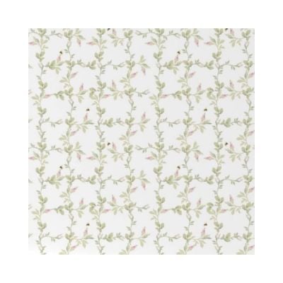 Amazon Wallpaper featuring a repeating pattern of green vines and small pink flowers on a crisp white background.