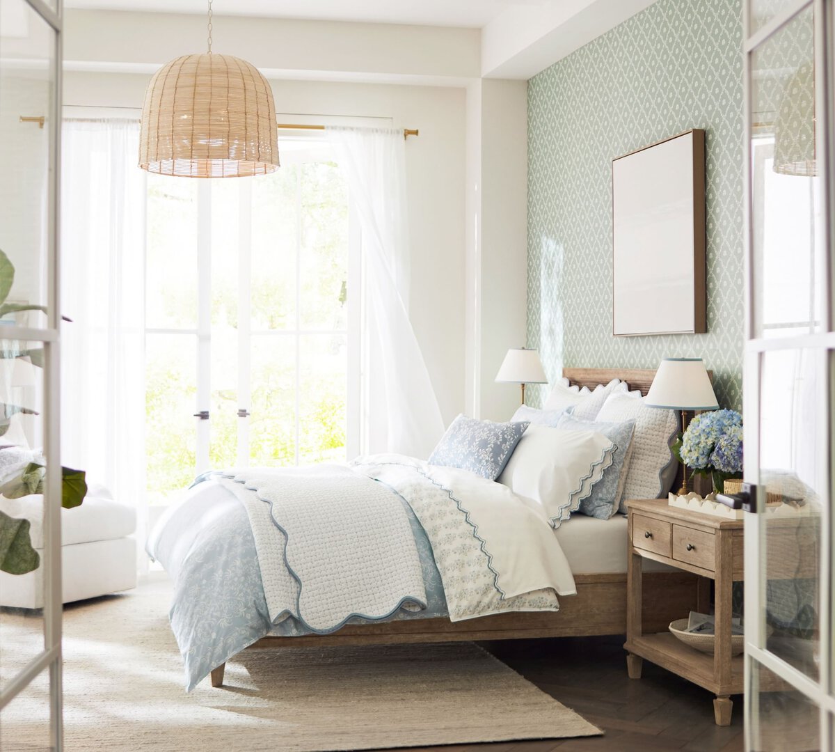 A blue and white bedroom for Julie Berolzheimer for Pottery Barn.