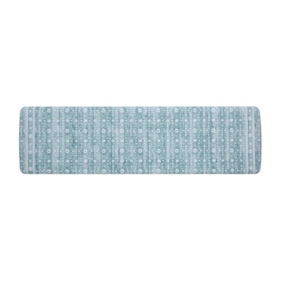 A blue and white Anti Fatigue Kitchen Mat with a geometric pattern.