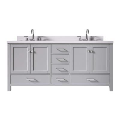 a gray bathroom vanity with marble top
