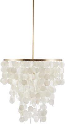 A white and gold chandelier with shells hanging from it available on Prime Day.