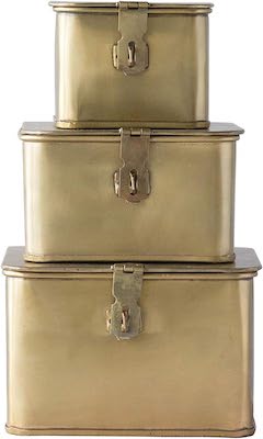 Three brass storage boxes on a white background available for Prime Day.