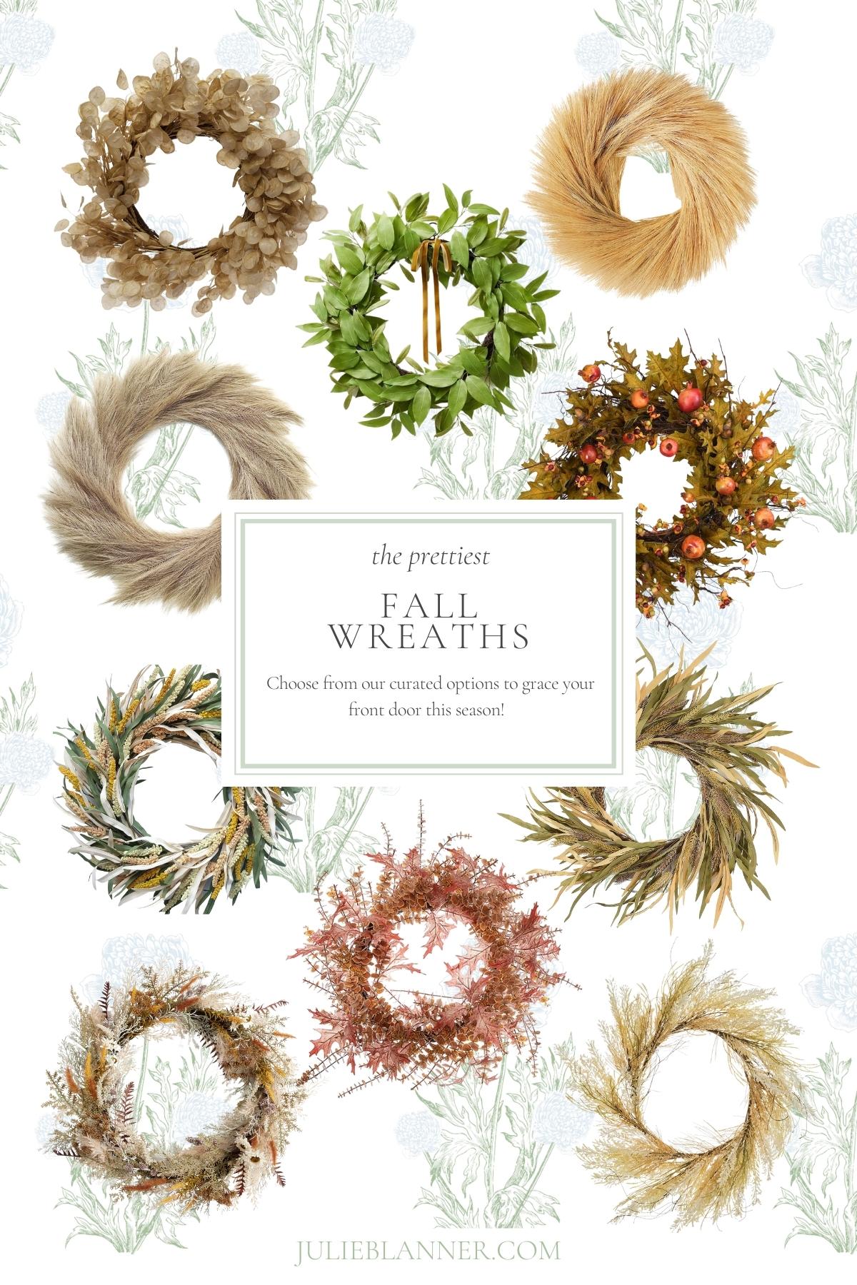 A collection of fall wreaths.