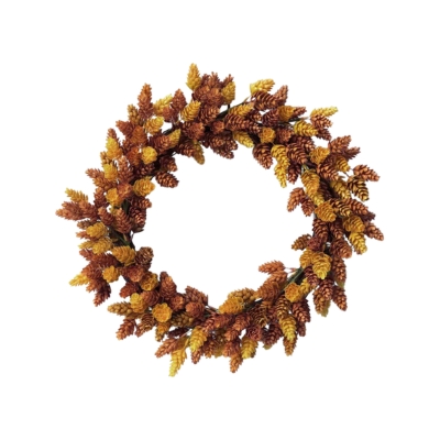 A yellow and brown fall wreath on a white background.