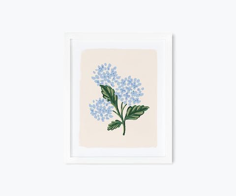A blue hydrangea print with a white frame available on Prime Day.