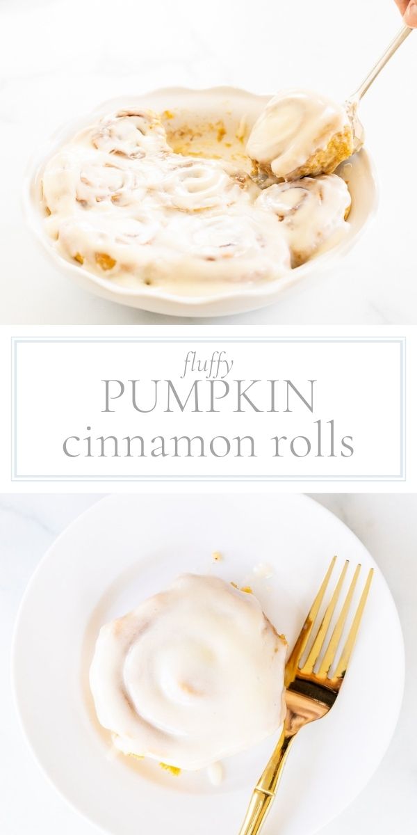 A plate of Pumpkin Cinnamon Rolls with a fork.