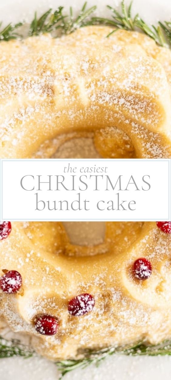 Festive Christmas bundt cake adorned with tart cranberries and aromatic sprigs of rosemary.