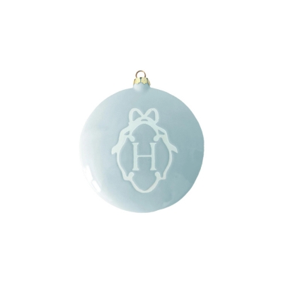 A blue ornament with the letter h on it, perfect for Christmas decorations.