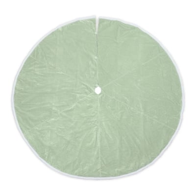 A green christmas tree skirt on a white background, adding to the festive collection of christmas decorations.