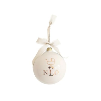 A Christmas decoration ornament with the word nlo on it.