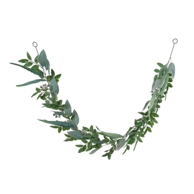 Eucalyptus garland hanging on a white background.
