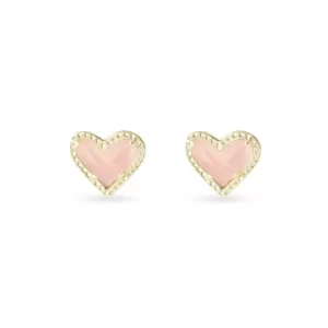 A pair of pink heart stud earrings in gold, perfect for Black Friday deals.
