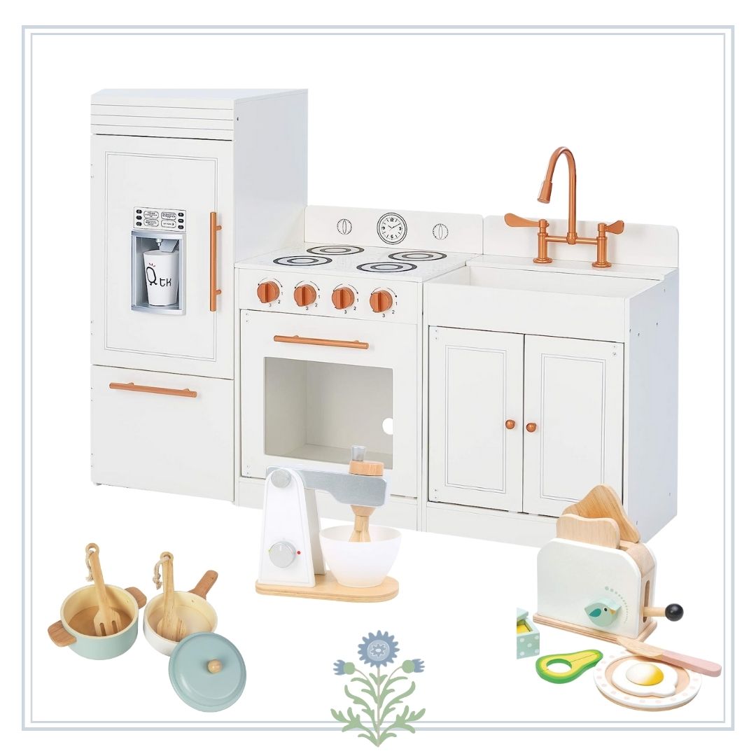 Explore creative gift ideas with this image of a stunning white kitchen set accompanied by premium utensils.