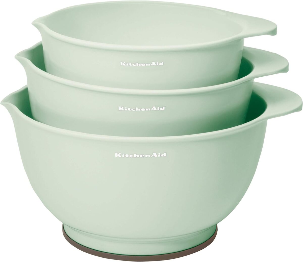 Kitchenaid mixing bowl set in mint green available at discounted prices during Cyber Monday.