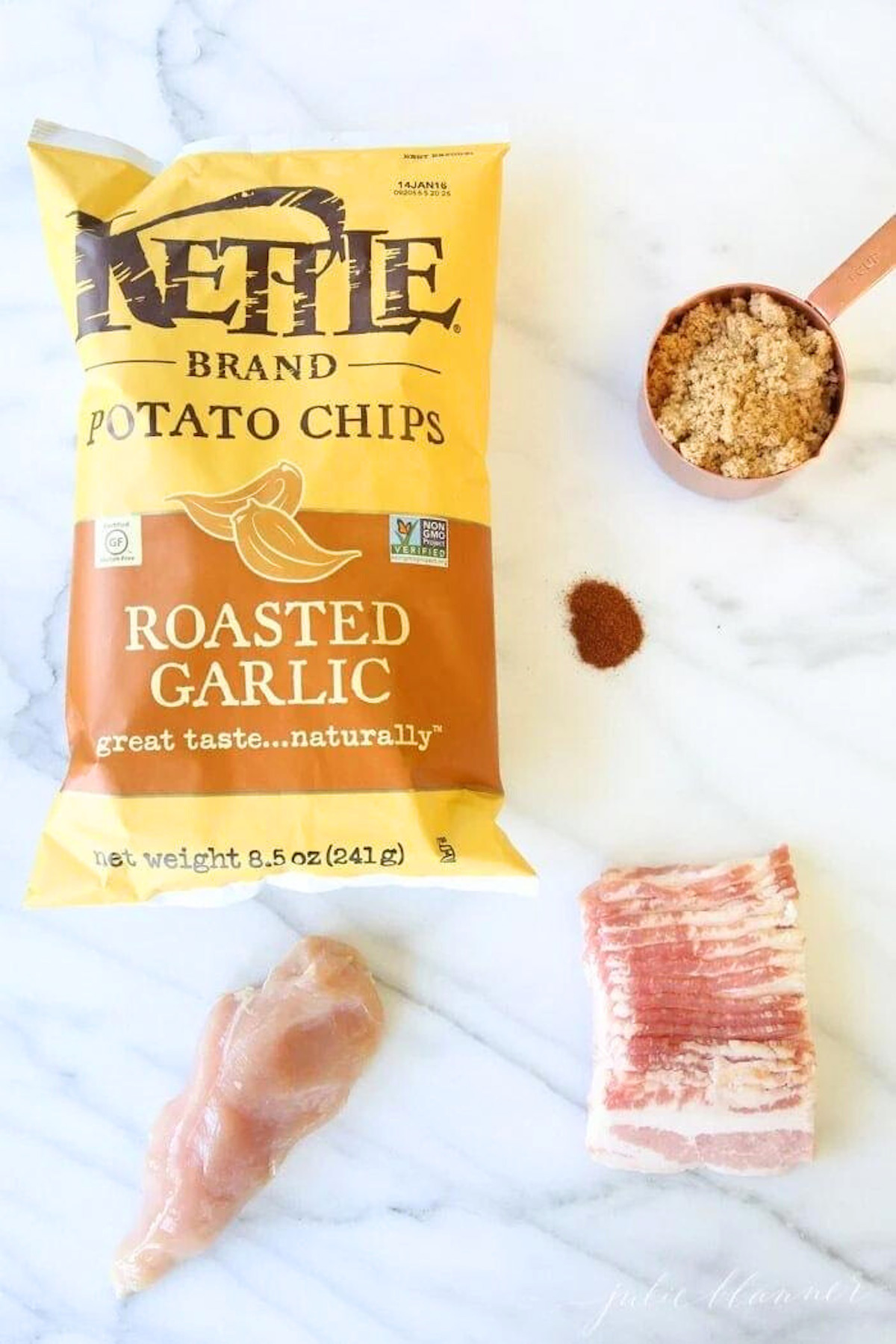 Delicious roasted garlic potato chips, the perfect accompaniment to any meal.