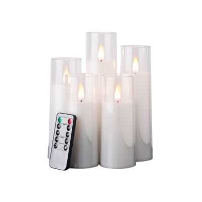 A set of battery operated white candles with remote control.