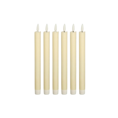 A set of five yellow LED candles on a white background.