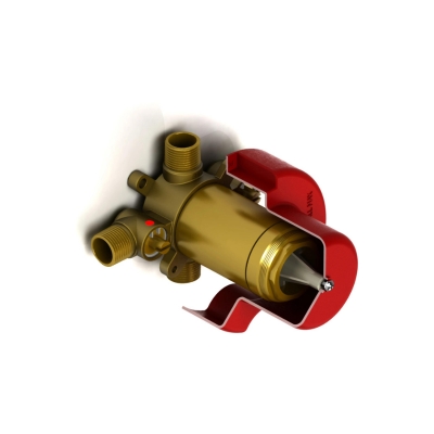 A red and gold valve on a white background.