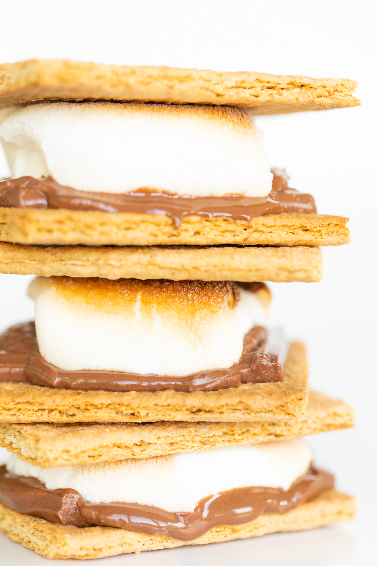 Oven-baked s'mores with a delightful stack of chocolate and marshmallows.