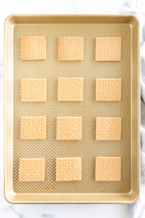 An oven-baked sheet of graham crackers, perfect for making delicious s'mores.