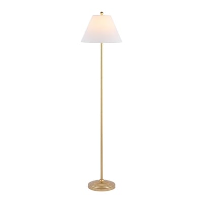 A gold floor lamp with a white shade, perfect for serena and lily dupes enthusiasts.